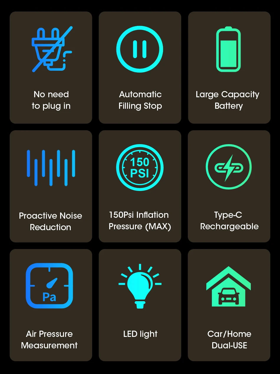 Vtopek Air Pump Portable Wireless Electric Tire Inflator For Car Bicycle Motorcycle Air Compressor Injector Bike MTB Accessories