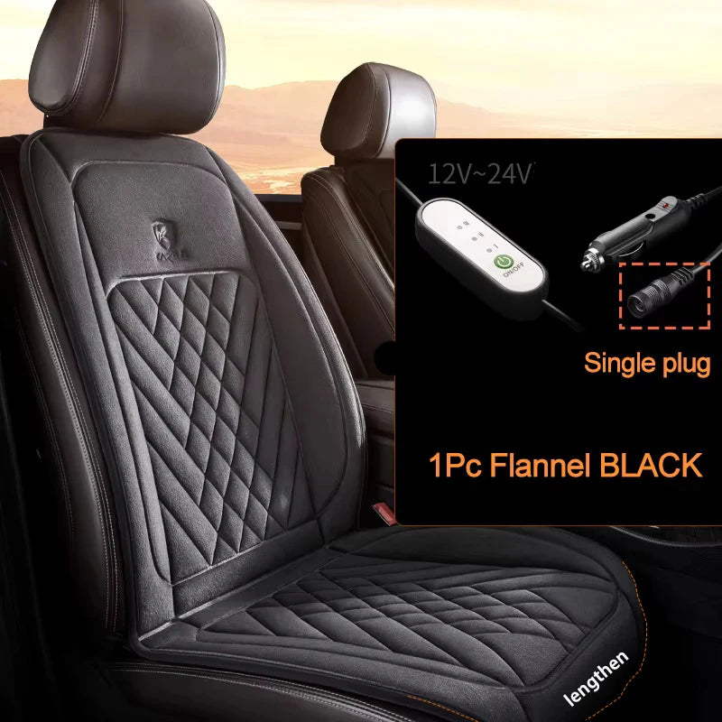 12V Heated Winter Warmth Seat Cover Lengthen Flannel Seat Cushion Auto Car Accessories Heating Pads Set Universal Protective Mat