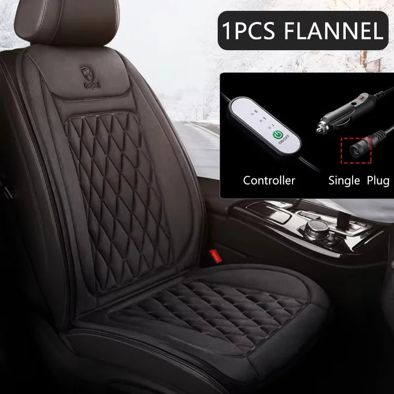 12V Heated Winter Warmth Seat Cover Lengthen Flannel Seat Cushion Auto Car Accessories Heating Pads Set Universal Protective Mat