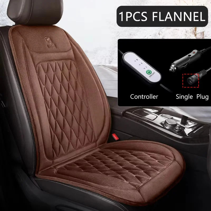 12V Heated Winter Warmth Seat Cover Lengthen Flannel Seat Cushion Auto Car Accessories Heating Pads Set Universal Protective Mat