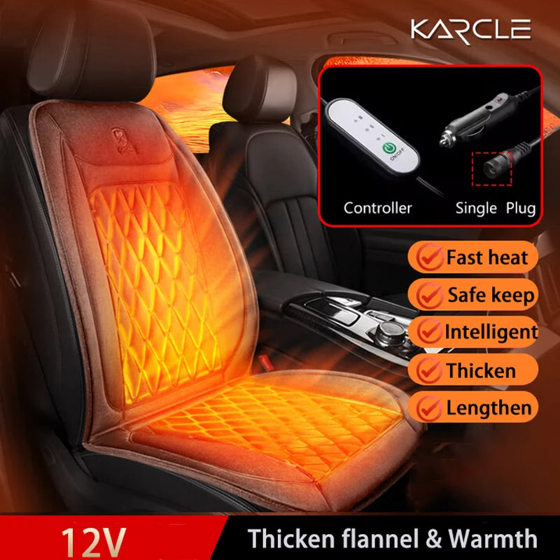 12V Heated Winter Warmth Seat Cover Lengthen Flannel Seat Cushion Auto Car Accessories Heating Pads Set Universal Protective Mat