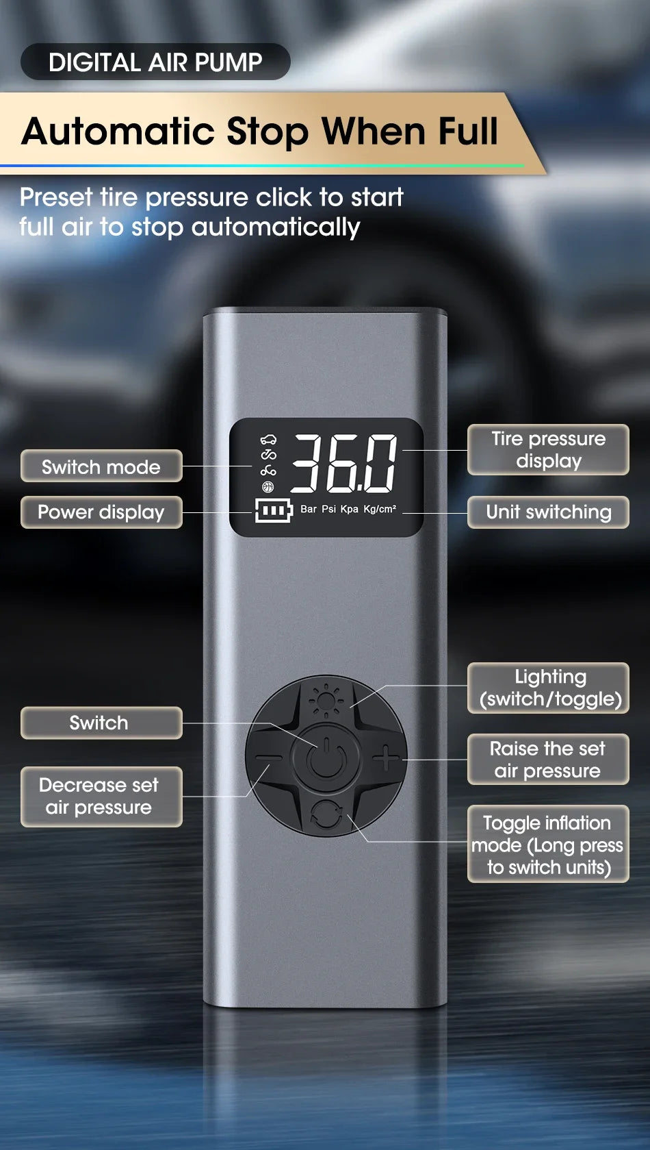 Vtopek Air Pump Portable Wireless Electric Tire Inflator For Car Bicycle Motorcycle Air Compressor Injector Bike MTB Accessories