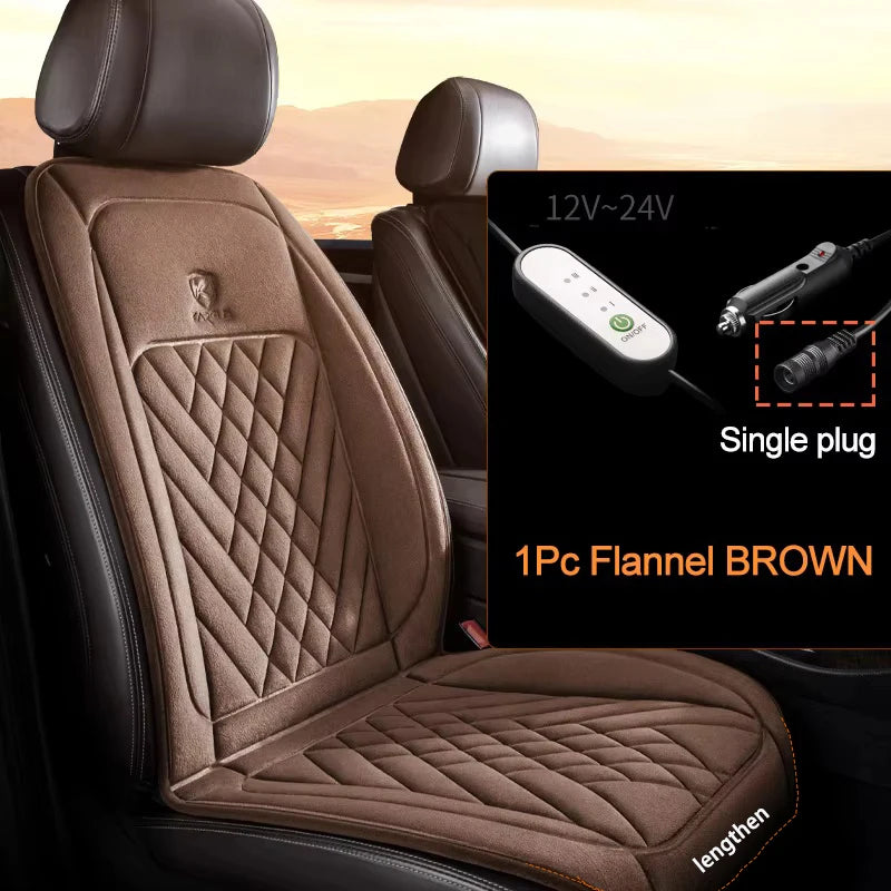 12V Heated Winter Warmth Seat Cover Lengthen Flannel Seat Cushion Auto Car Accessories Heating Pads Set Universal Protective Mat